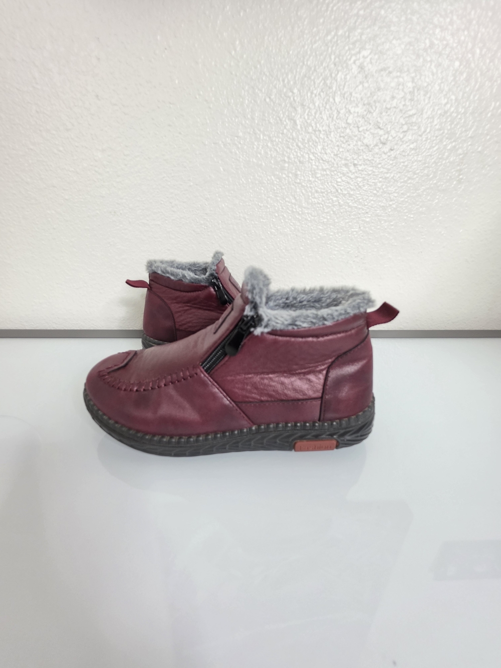 Womens Faux Fur Lined Winter Ankle Boots Burgundy EU 38 US 7 - Picture 2 of 12